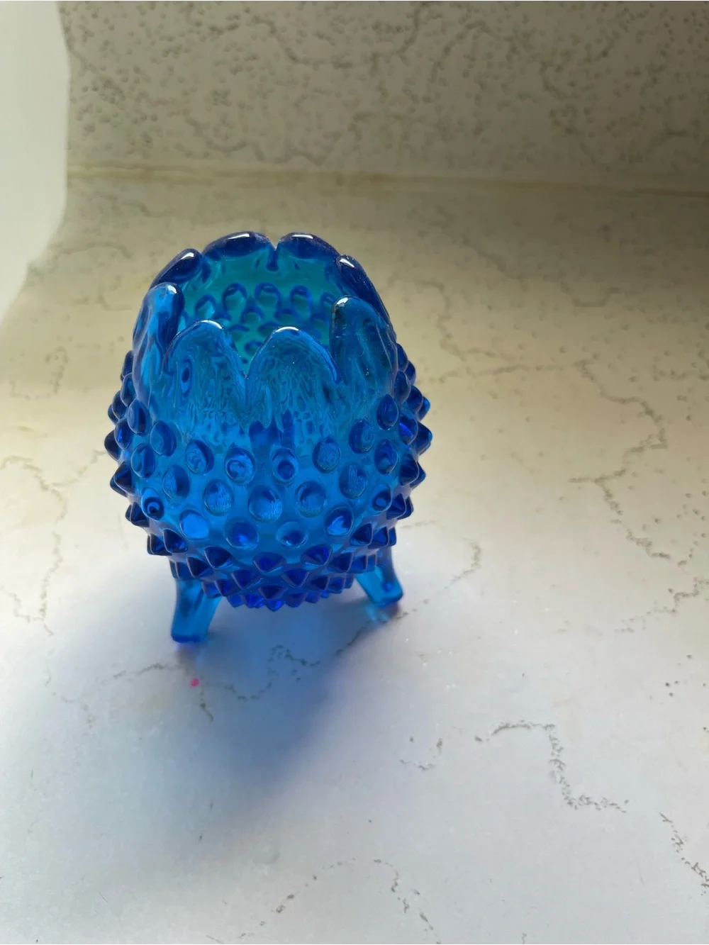 Vintage Fenton Cobalt Blue Hobnail Glass Three-Leg Vase